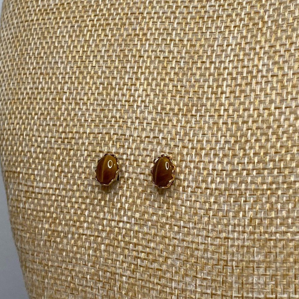 Brown & Gold Small Oval Stud Earrings